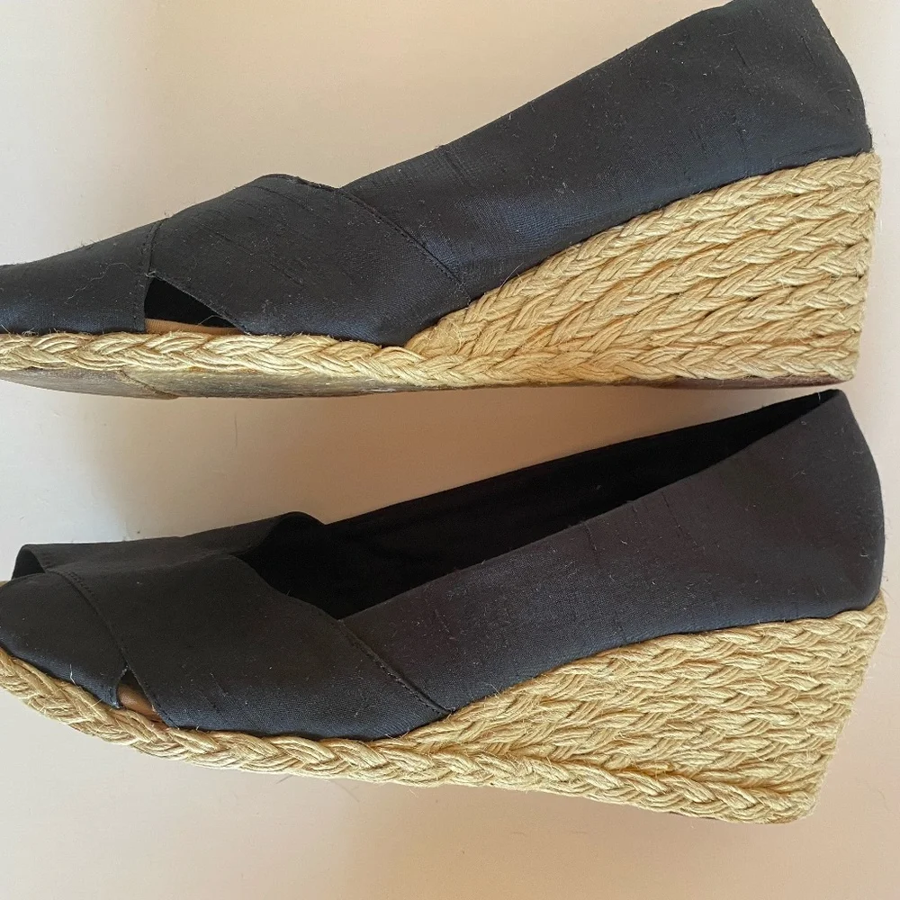 NWT Lauren Ralph Lauren - Black 'Cecilia' Shantung Silk Espadrille Wedge 10B